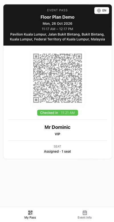Envite guest pass shown in English
