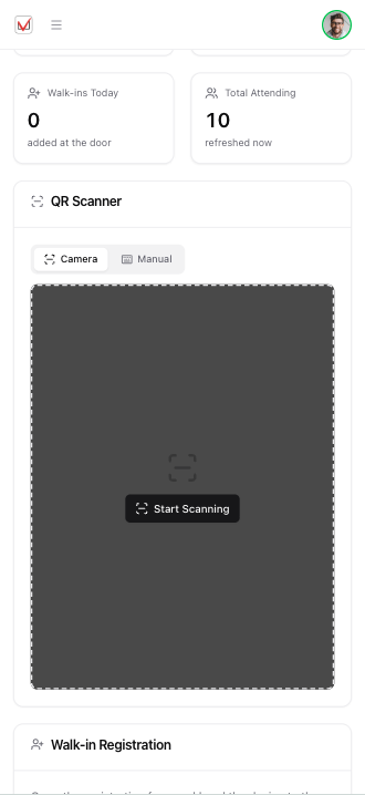 Envite check-in screen