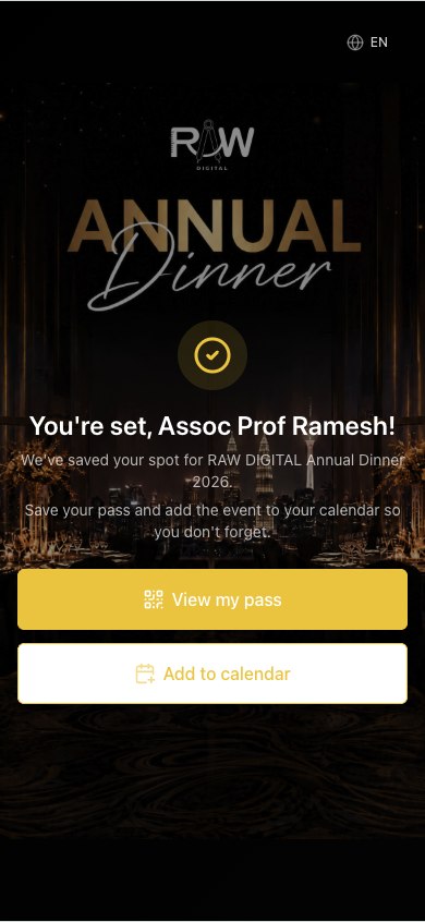 Envite confirmation screen