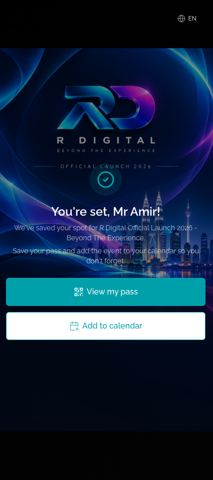Envite confirmation screen