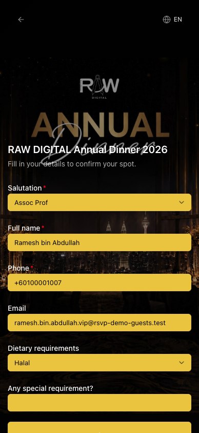 Envite registration screen
